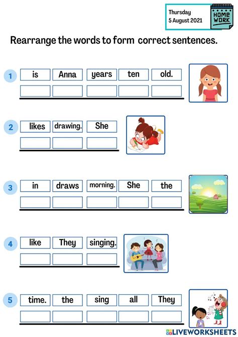 Year Rearrange The Words Worksheet In Sentence Correction