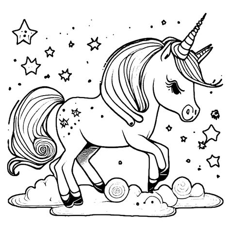 Cute Space Unicorn Coloring Page · Creative Fabrica