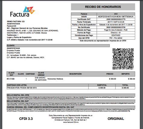 Ejemplo Recibo De Honorarios Cfdi Recibo Facturas Comprobante Porn