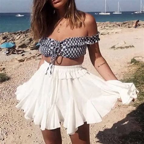 Boho Inspried White Mini Skirts Womens Ruffled Summer Skirt Casual