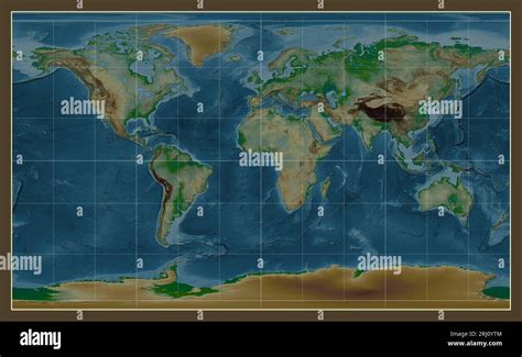 Physical Map Of The World In The Compact Miller Projection Centered On