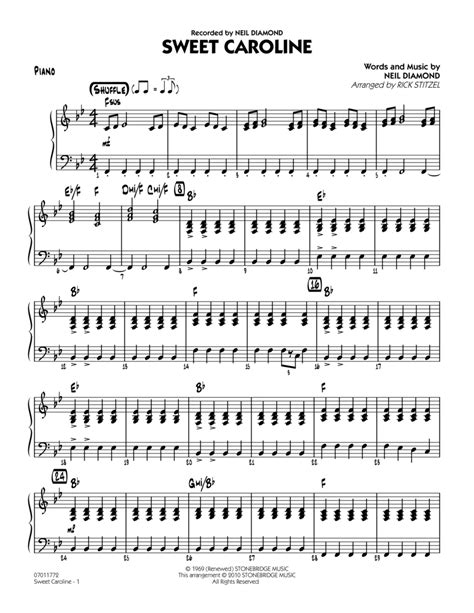 Sweet Caroline Piano By Neil Diamond Jazz Ensemble Digital Sheet