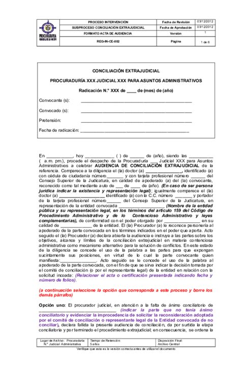 Doc ConciliaciÓn Extrajudicial ProcuradurÍa Xxx Judicial Xxx Para