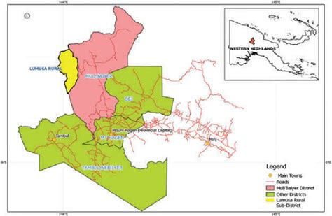 Map Of The Four Districts Of Western Highlands Province With The Lumusa