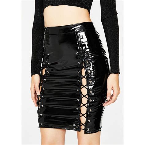 Lace Up Vinyl Skirt 38 Liked On Polyvore Featuring Skirts Mini Skirts Black Lace Up Front