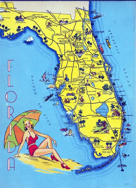 Pin By Cindy Wagner On Florida Florida State Map Postcard Vintage