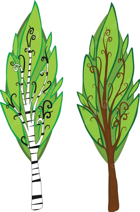 اثنين من الأشجار المتساقطة الكرتون معزولة رسم النباتات علم النبات