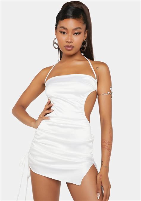 Satin Cut Out Ruched Mini Dress White Dolls Kill