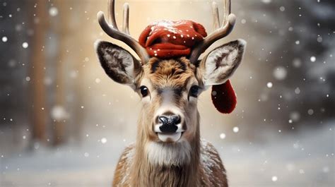 Premium Ai Image Photorealistic Face Of A Deer In A Santa Hat On A