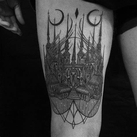 Two Moon Dark Castle Tattoo On Thigh Best Tattoo Ideas Gallery