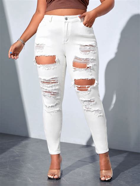 Shein Essnce Plus High Waist Ripped Skinny Jeans Shein Usa