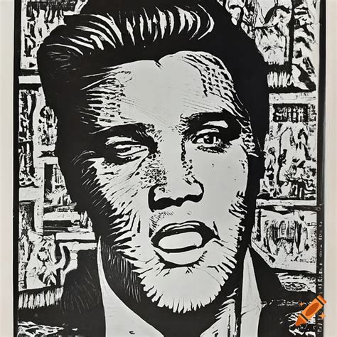 Woodcut Portrait Of Elvis Presley By Robert Crumb On Craiyon