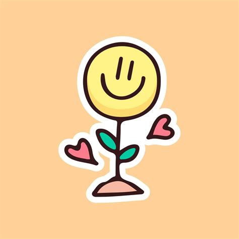 Cute smile emoji flower illustration. Vector graphics for merch prints ...