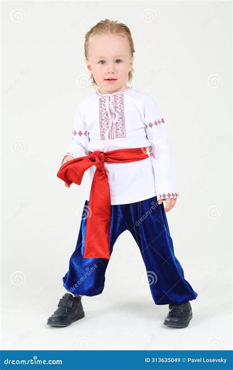 Little Boy in Russian National Costume Stands and Stock Image - Image ...