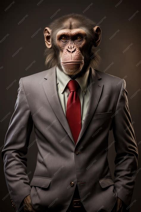 Premium Photo Monkey In Suit With Red Tie And Hat On His Head