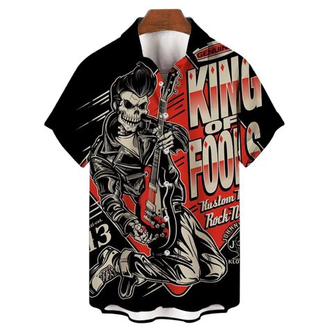 Shirts For Men 3d Vintage Horror Skull Rocker Print Gothic Rockabilly