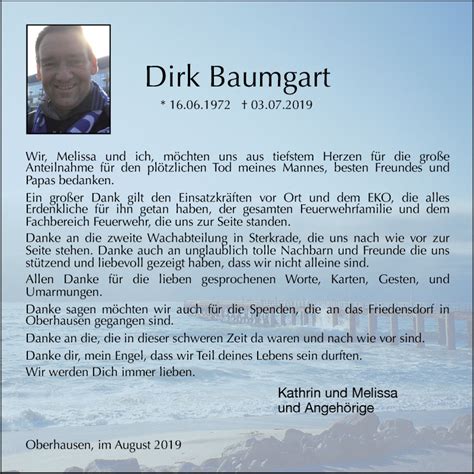 Traueranzeigen Von Dirk Baumgart Trauer In Nrw De