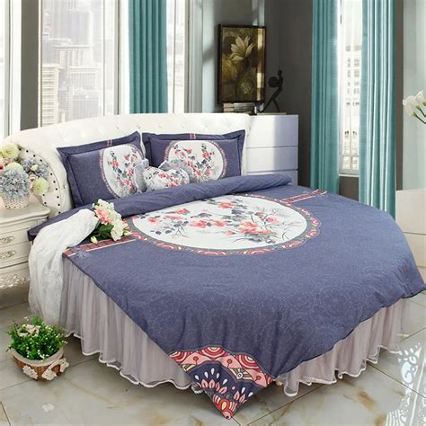 Buy Round Bed Blue Villa Luxury Lace Bedding Set