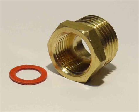 1 2 BSP Male X 3 8 BSP Female Brass Adaptor With Washer