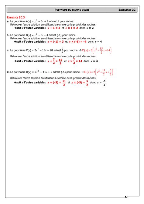 Somme Et Produit Des Racines Corrig S D Exercices Alloschool
