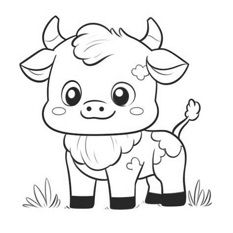 Um desenho preto e branco de uma vaca de pé na grama generativa ai