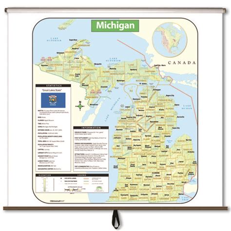 Michigan Large Scale Shaded Relief Wall Map On Roller Maps And Atlases