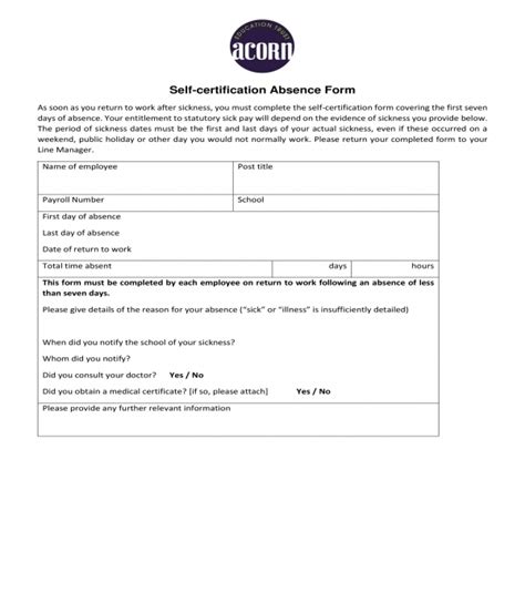 Self Certification Form Template