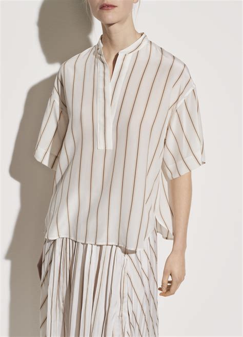 Vince Silky Stripe Popover In White Lyst