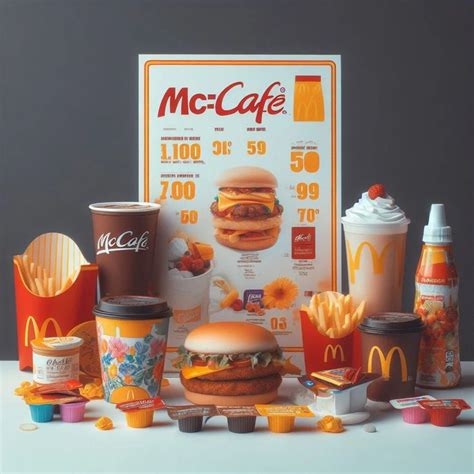 an advertisement for mcdonald's is shown with fast food and drinks