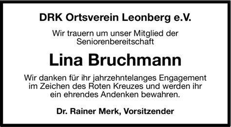 Traueranzeigen Von Lina Bruchmann Stuttgart Gedenkt De