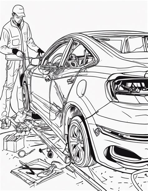 Free Damaged Car Getting Repaired Coloring Page 2023