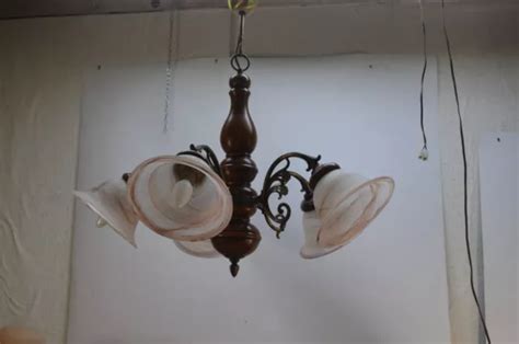 ANCIEN PLAFONNIER LUSTRE Bronze 5 Tulipe Rose Rustique EUR 70 00