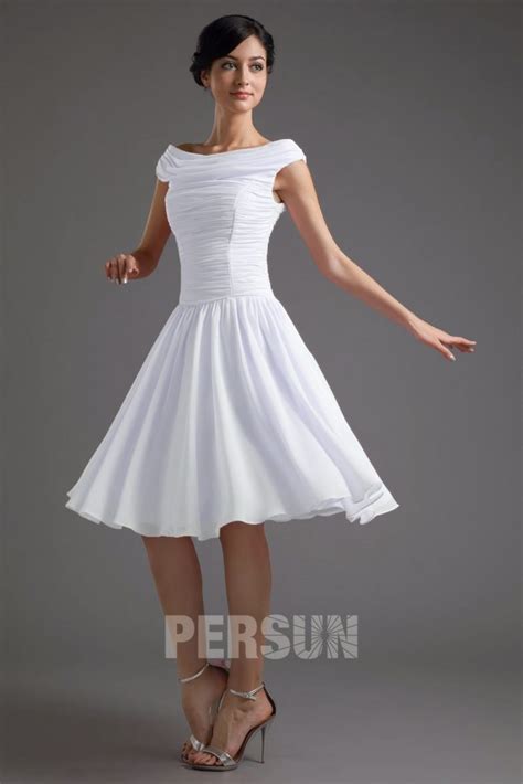 Robe De Cocktail Blanche Courte Encolure Bateau Pour Mariage Per Robe