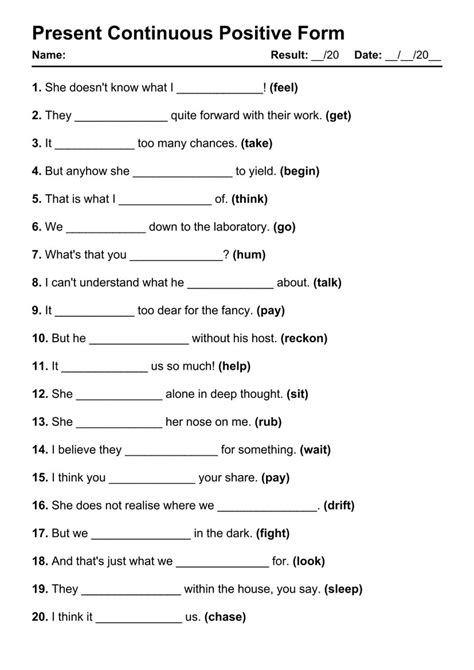 Present Continuous Positive Pdf Worksheets With Answers Grammarism