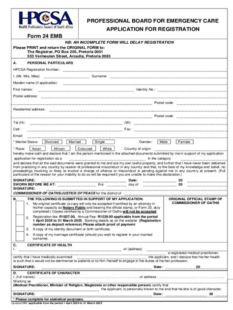 Fillable Online Fillable Online Hpcsa Co Form 24 Emb Fax Email Print