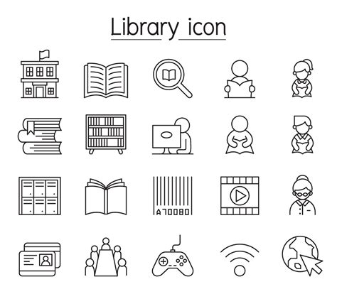 Library Icon Set In Thin Line Style Vector Art At Vecteezy