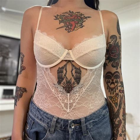 Glassons White Lace Bodysuit Size Depop