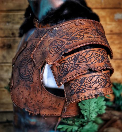 Barbarian Viking Leather Pauldron Armor Set Larp Armor Viking Etsy