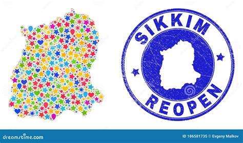 Reopening Sikkim State Map Collage and Grunge Stamp Stock Vector ...