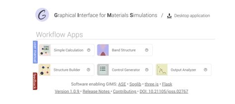 Start page of the Graphical Interface for Materials Simulations (GIMS ...