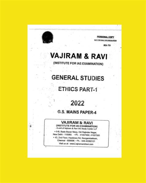 Vajiram And Ravi 2022 Ethics Part 1 G S Mains Paper 4 Printed Notes 2022 Black And White