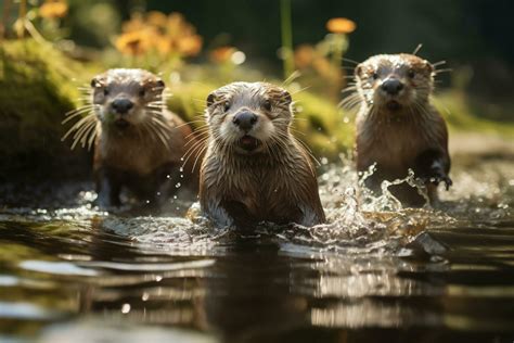 Group Of Playful Otters Swimming In The River AI Generative 31585733