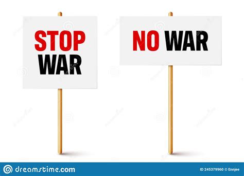 White Protest Sign On Wooden Holder Stop War Realistic Demonstration