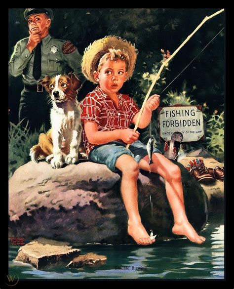 A Painting Of A Boy Fishing With His Dog