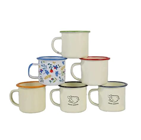 Retro Chinese Enamel Cup Collection China Enamelware Cup Set And