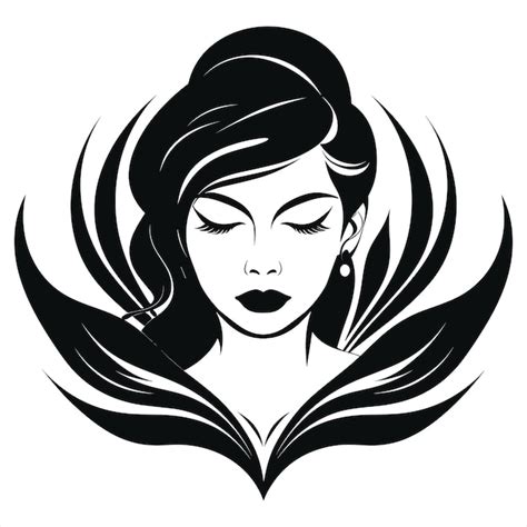 Líneas Elegantes Logotipo Negro Con Icono De Rostro Femenino En Blanco