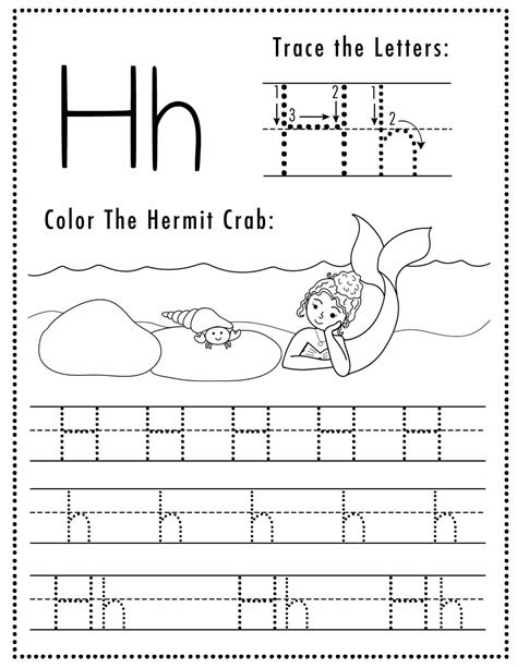 Free Letter H Tracing Worksheet Printable Mermaid Themed Sly Spoon