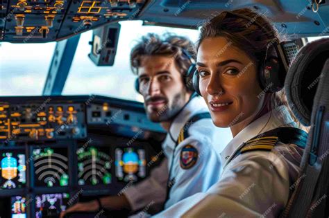 Premium Photo Male And Female Pilots In Cockpit Of International Passenger Flight Dashboard