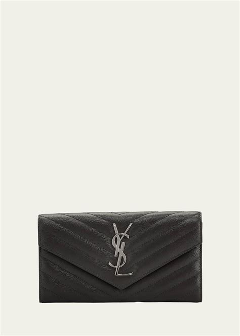 Saint Laurent YSL Monogram Large Flap Wallet In Grained Leather