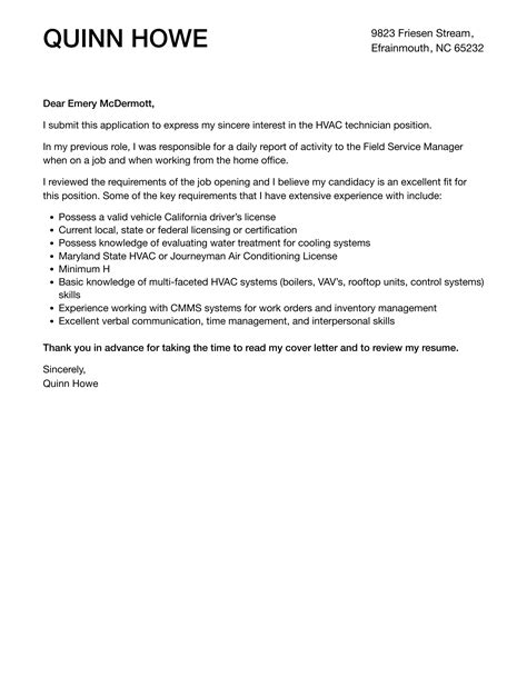 Hvac Cover Letter